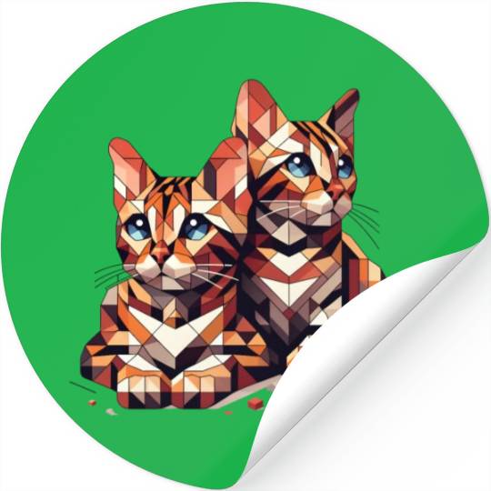 Bengal Kittens Geometric Shape Stickers