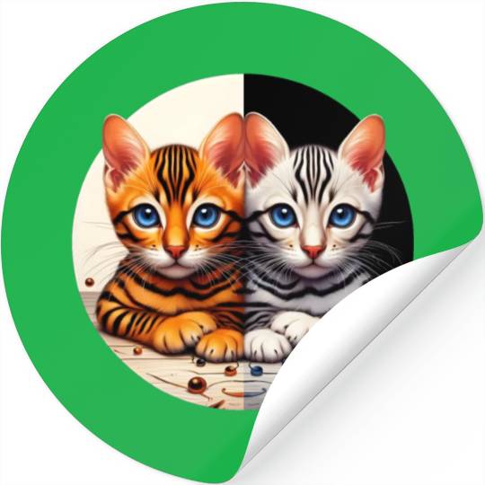 Bengal Kittens Black White Background Stickers