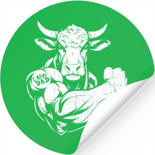 Cow Cattle Biceps Tattoo I Love Dad Stickers