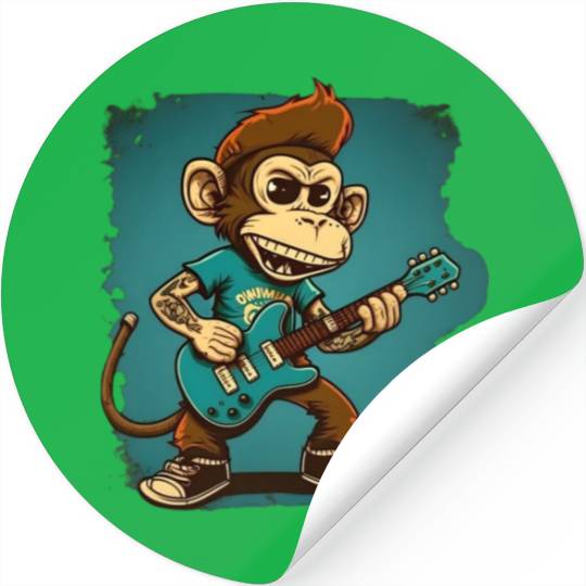 Monkey Chimpanzee Playing Acousitc Rock Guitar Stickers
