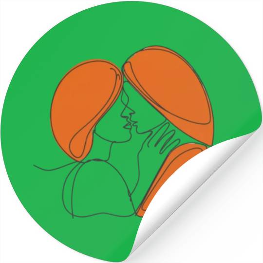 Elegant Lesbian Couple Kissing Line Drawing Stickers