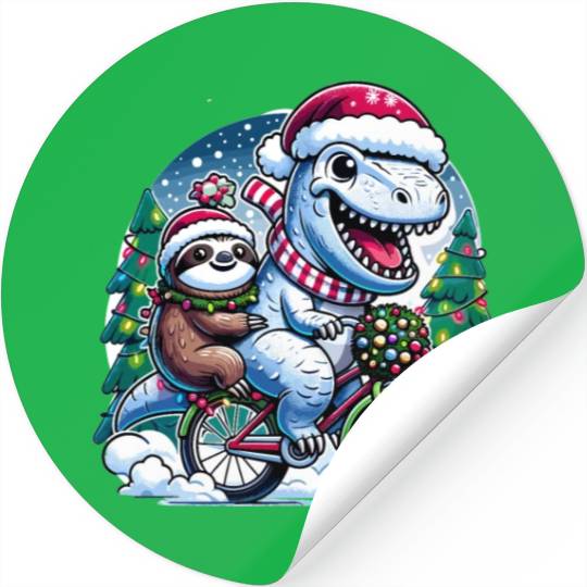Winter Wonderland T-Rex and Sloth Cycling Duo Stickers