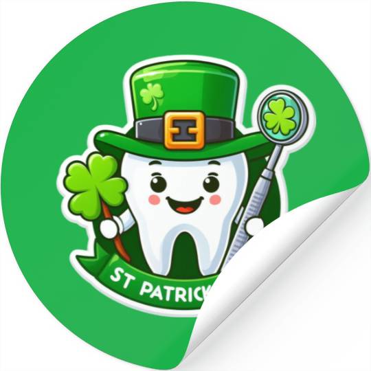 St patricks day cartoon dentist design, cute tooth Stickers
