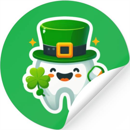 St patricks day cartoon dentist design, cute tooth Stickers