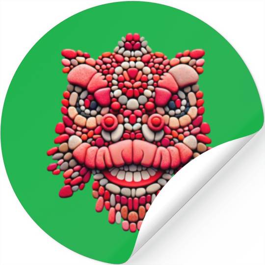 Chinese New Year - Pink Pebble Art Lion Dance Mask Stickers