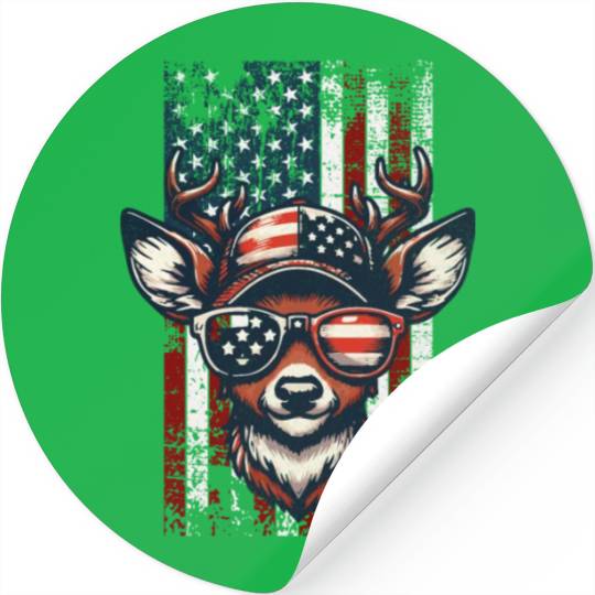American Flag with Deer Wearing Sunglass Stickers