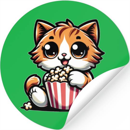 Cinema Cat, Cute Tomcat with Popcorn Stickers