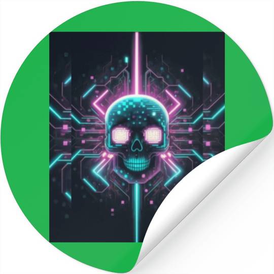 Retro neon cyberpunk pixelated skull Stickers