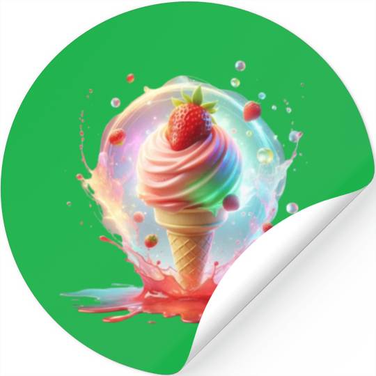 Strawberry Ice Cream with Colorful Luminescence Stickers