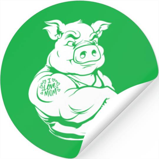 Pig Pork Biceps Tattoo I Love Mom Stickers