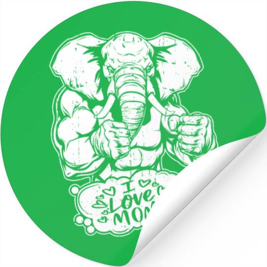 Elephant I Love Mom Stickers