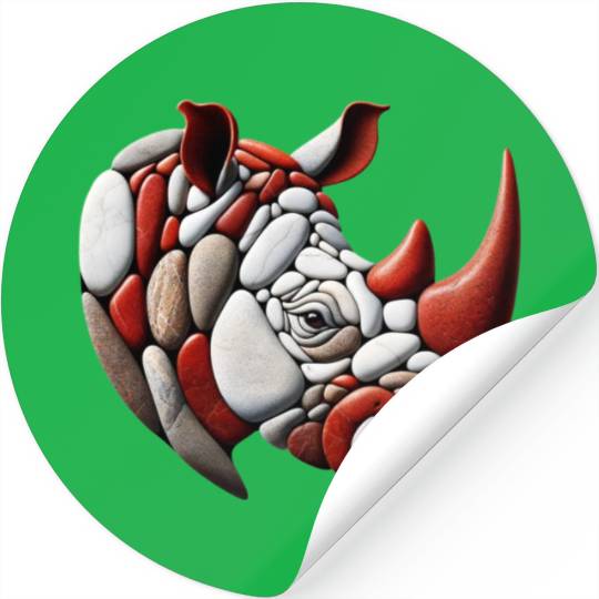 Rustic Terra Rhinoceros Pebble Art Piece Stickers