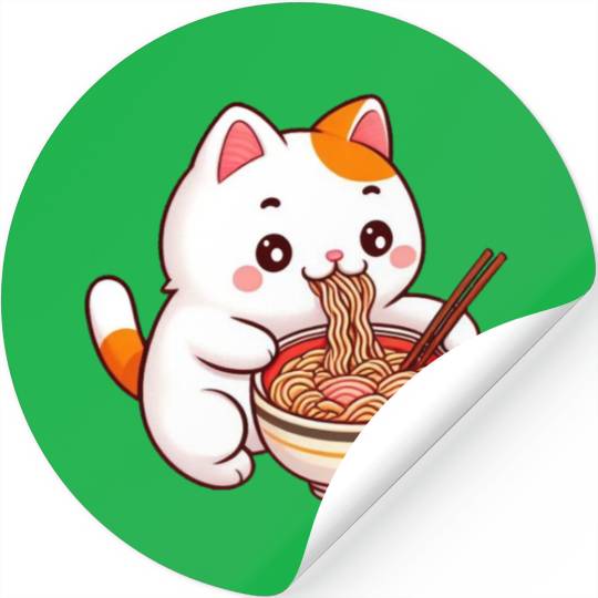 Cute Cat Eating Ramen Stickers