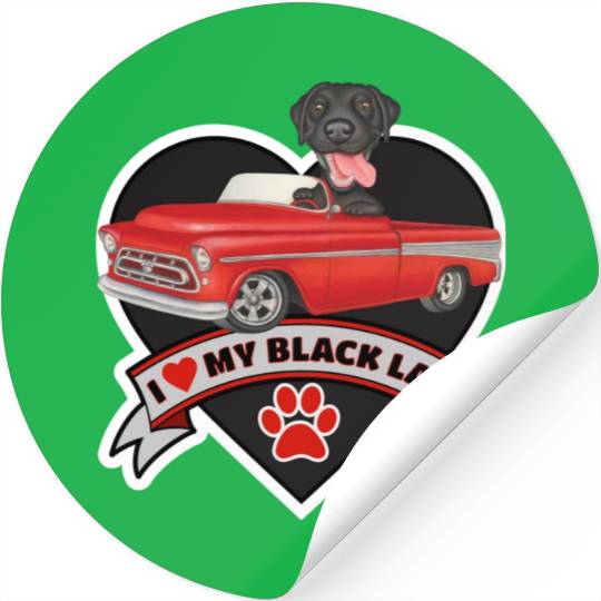 Cute black lab in classic truck inside a heart Stickers