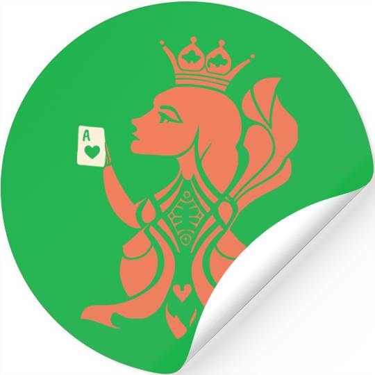 Queen Hearts Playing Card Design 2 Color Vector Stickers