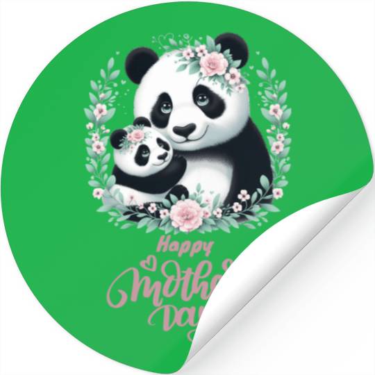 Happy Mother's Day Floral Wreath Mum Panda Stickers