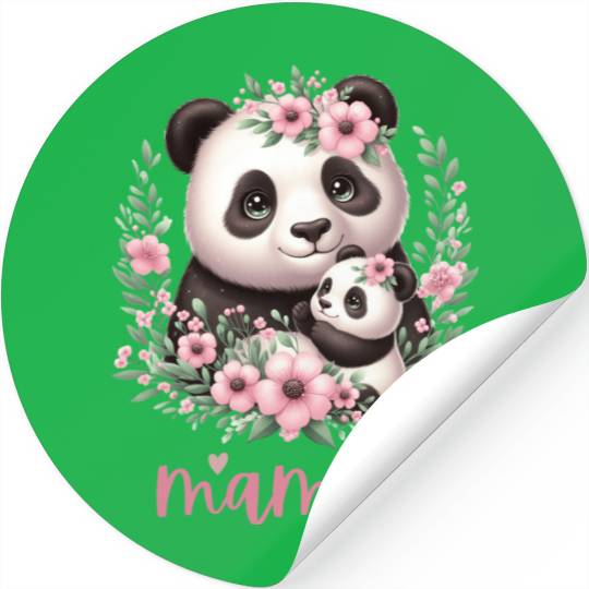 Panda Lover I Mama Panda And Cub Mother's Day Stickers