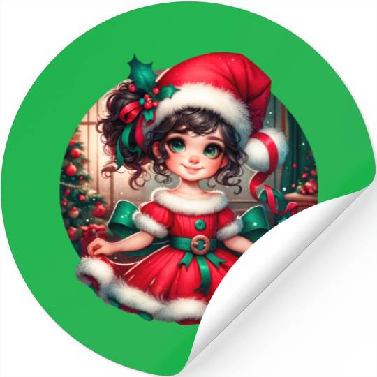 Santa Claus Girl Illustration Funny Christmas Stickers