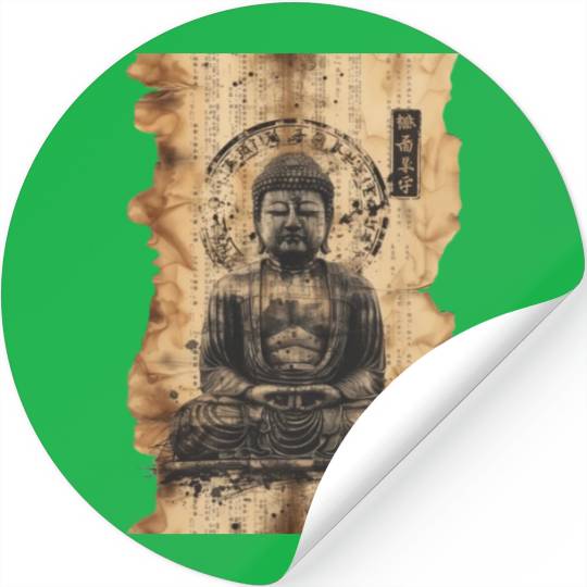 Vintage Papyrus Scroll Japanese Silhouette Buddha Stickers