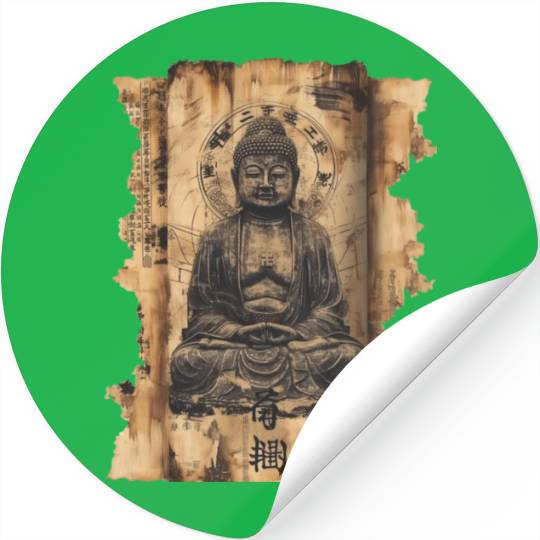 Vintage Papyrus Scroll Japanese Silhouette Buddha Stickers