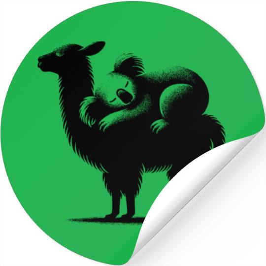 Cuddly Llama With A Chilling Koala On Its Back Stickers