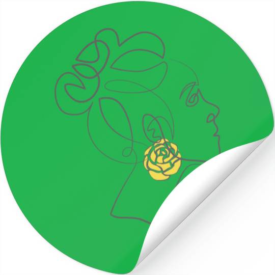 Outline girl with messy bun and yellow earring Stickers