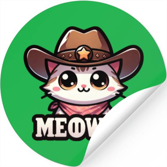 Cute Meowdy Cat Cowboy Pun Stickers