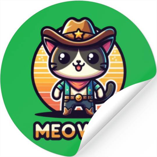 Cute Meowdy Cat Cowboy Pun Stickers