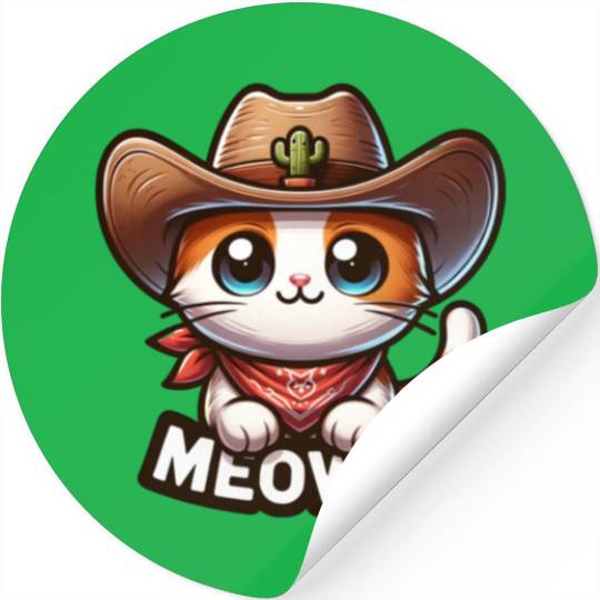 Cute Meowdy Cat Cowboy Pun Stickers