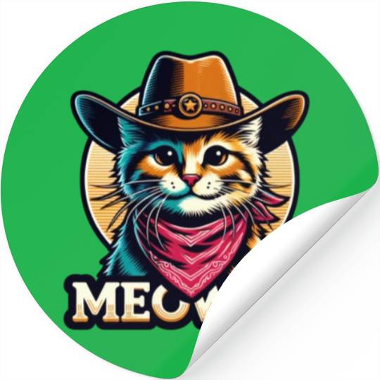 Cute Meowdy Cat Cowboy Pun Stickers