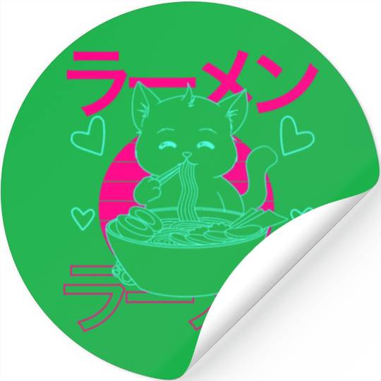 Aesthetic Anime Ramen Cat Retro Japanese Stickers