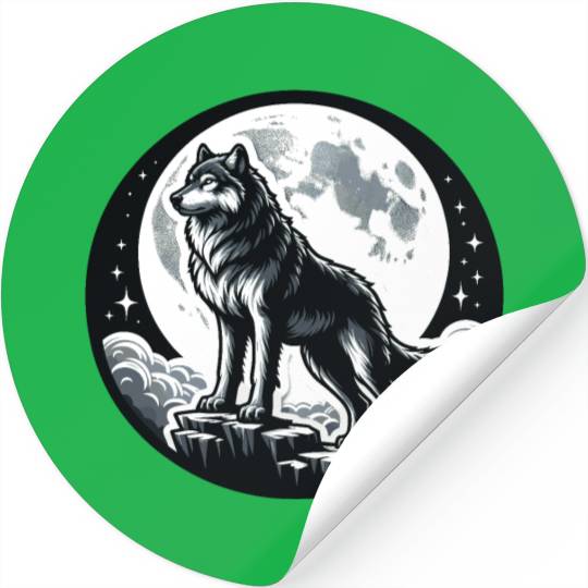 Majestic Moonlit Wolf Illustration Stickers