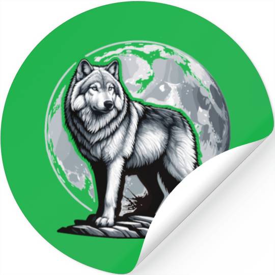 Majestic Moonlit Wolf Illustration Stickers