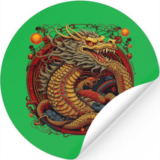 Chinese dragon. Dragon in a circle. Stickers