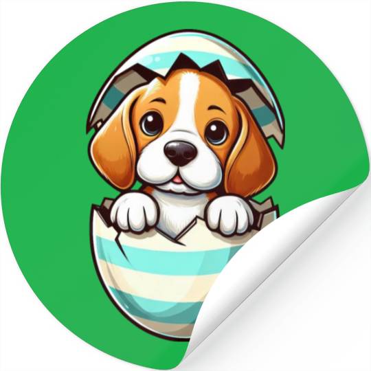 Colorful Beagle Dog Easter Egg Hatching Design Stickers