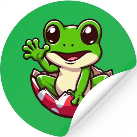 Colorful Easter Egg with Hatching Frog Design Stickers