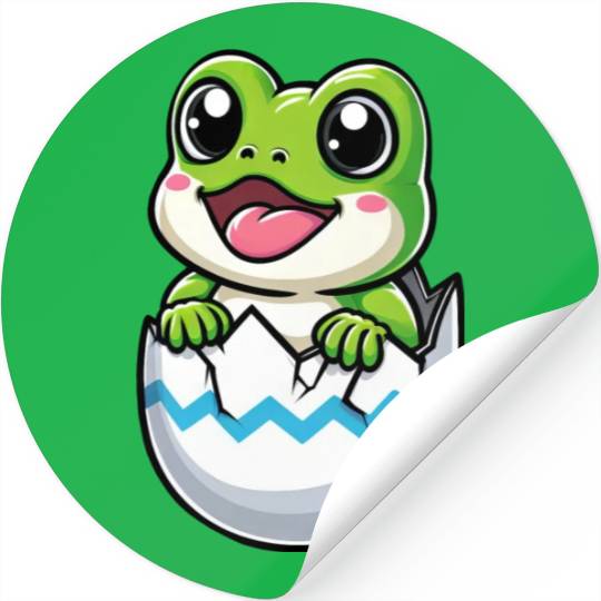 Colorful Easter Egg with Hatching Frog Design Stickers