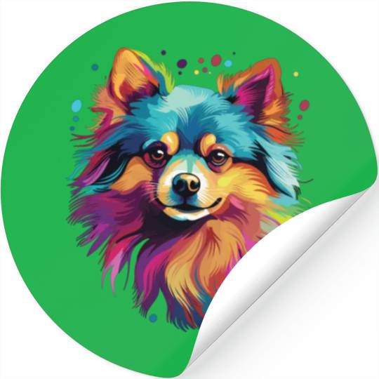 Watercolor Colorful Pomeranian Stickers