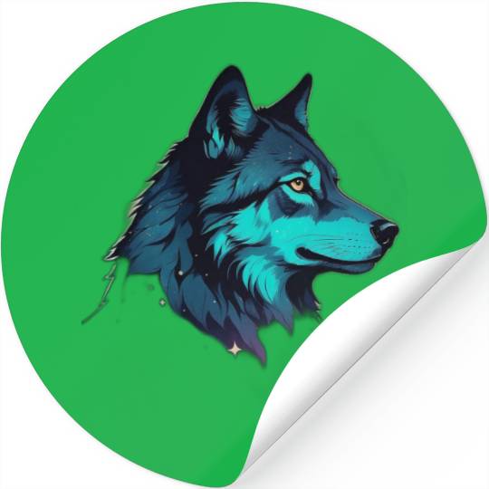 silhouette of a wolf head double exposure blending Stickers