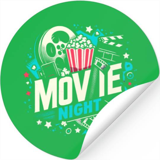 Movie Night Popcorn Film Theatre Cinema Ticket Stickers