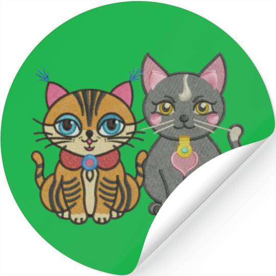 Cute catty couple embroidery design. Stickers