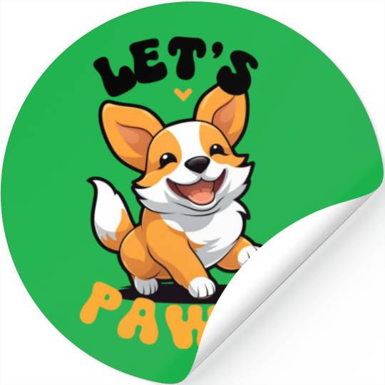 LET'S PAWTY Cute Happy Corgi Dog Stickers