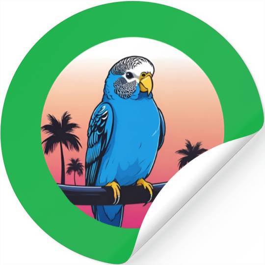 Synthwave Blue Budgie 2 Stickers