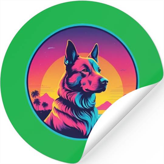 Synthwave German Shepherd 1 Stickers