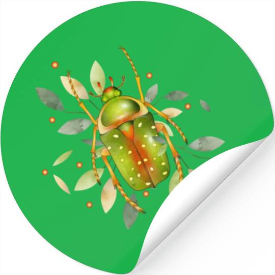 Stephanorrhina guttata - green insect with leaves Stickers