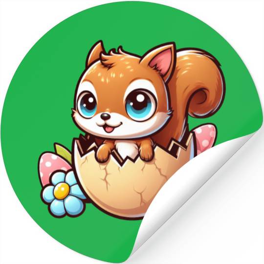 Cute Squirrel with Easter Egg Comic Design Stickers