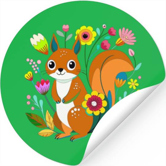 A sweet squirrel in the flowers Stickers