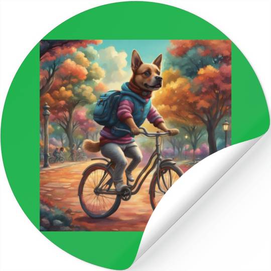 Dog drive bicycle in forest Stickers