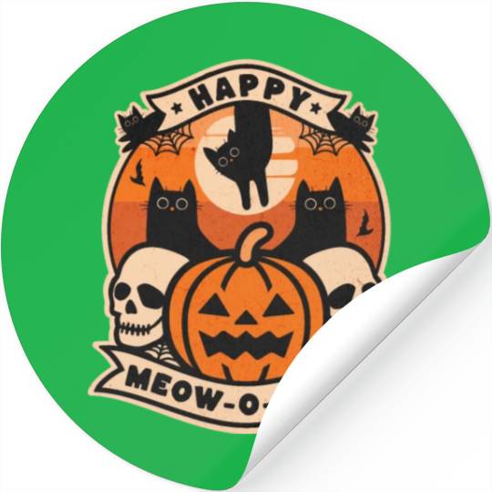 [THAM store] - Happy Meow O Ween Cat and Skull Stickers