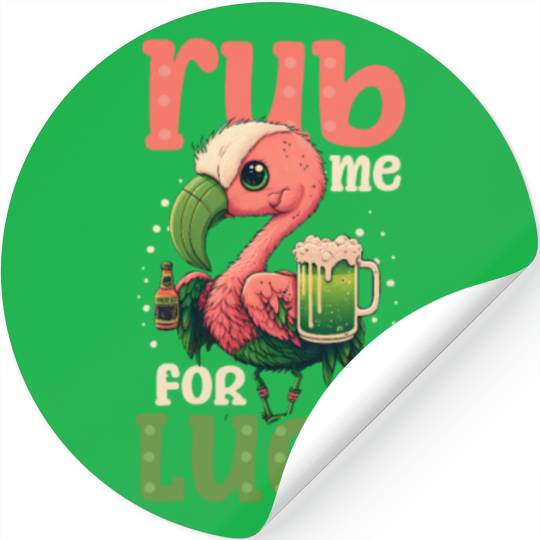Irish Flamingo St Patricks Rub For Luck Stickers